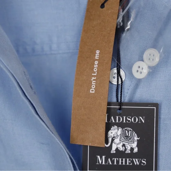 Madison Mathews 100% Linen Light Blue Maxi Shirt Dress with Tie Medium NWT - Picture 5 of 11